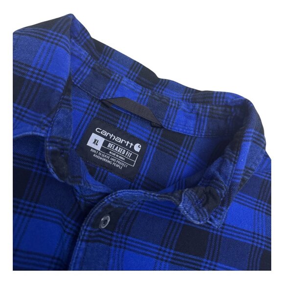 CARHARTT Plaid Blue Flannel Button Down Work Casual Shirt Mens XL - Picture 5 of 6